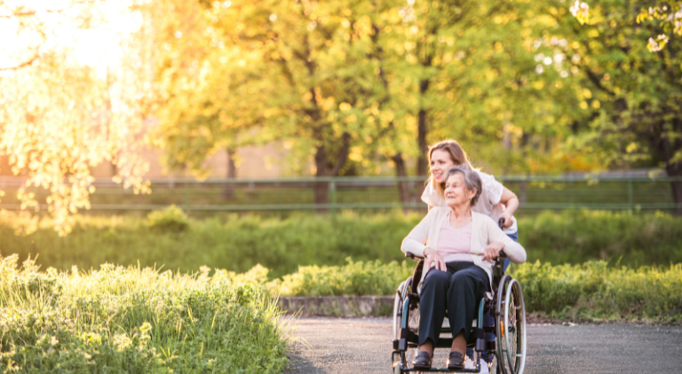Family Member on a walk with their Senior member